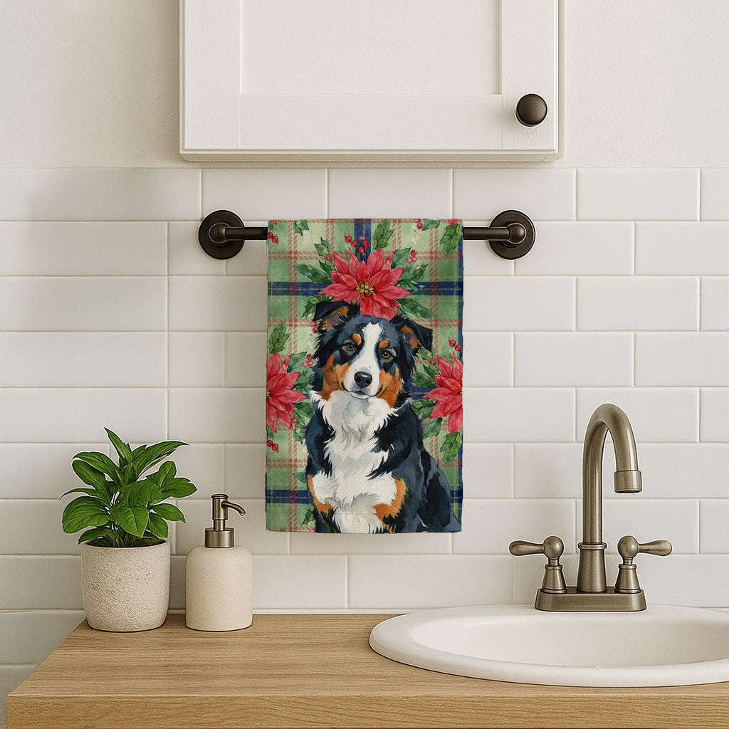 Black Tri American Shepherd Christmas PoinsettIas Kitchen Towel Velour Plush Front and Cotton Loop Back Machine Washable