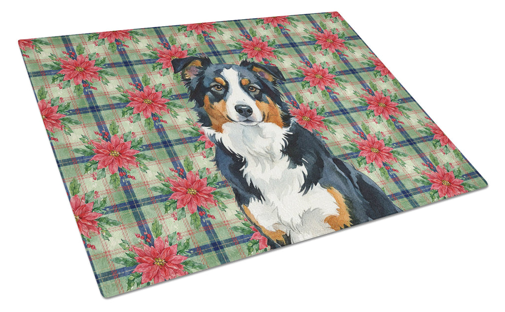 Black Tri American Shepherd Christmas PoinsettIas Cutting Board Tempered Glass Kitchen Cutting Surface, Heat Resistant Chopping, Non-Slip Feet, Food Prep & Serving