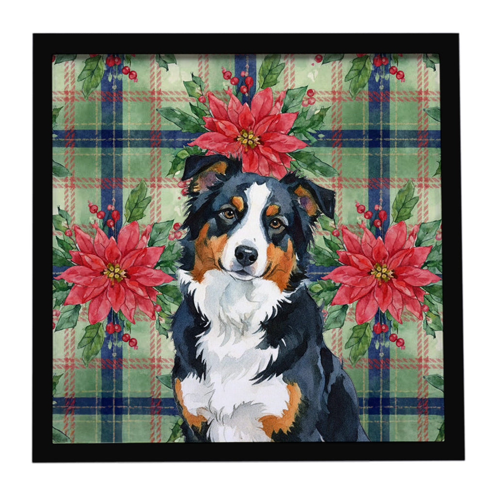 Black Tri American Shepherd Christmas PoinsettIas Framed Metal Print Bathroom, Kitchen, Office, Home Decor Wall Art Ready to Hang, Square, 8X8