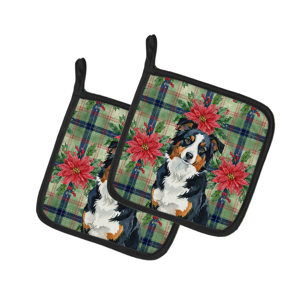 Black Tri American Shepherd Christmas PoinsettIas Pot Holder Set of 2 Heat Resistant Quilted Hot Pads 7.5 x 7.5 Inch, Insulated Kitchen Trivets for Cooking & Baking
