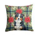Black Tri American Shepherd Christmas PoinsettIas Decorative Throw Pillow 14x14 Indoor Outdoor Accent Cushion, Fabric Cover with Insert for Sofa, Bed, Porch & Living Room