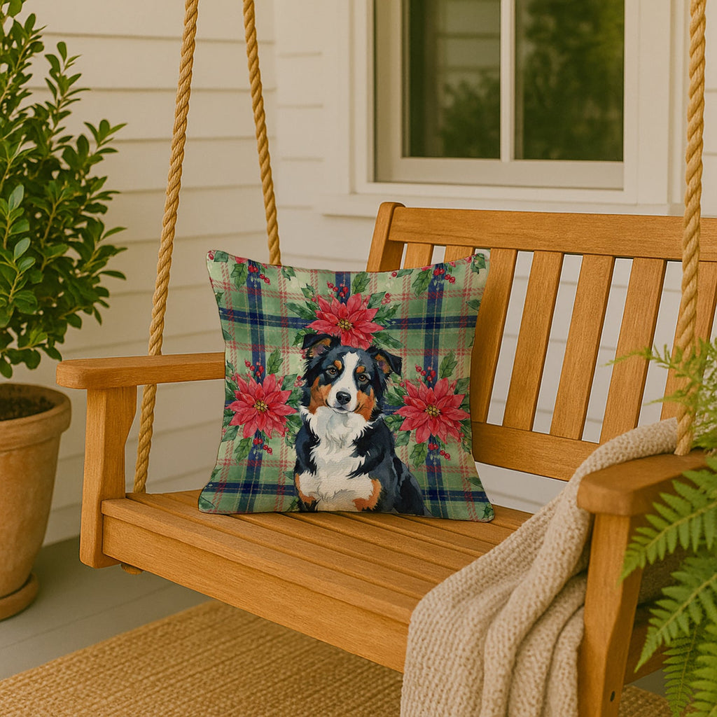 Black Tri American Shepherd Christmas PoinsettIas Decorative Throw Pillow 18x18 Indoor Outdoor Accent Cushion, Fabric Cover with Insert for Sofa, Bed, Porch & Living Room
