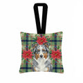 Blue Merle American Shepherd Christmas PoinsettIas Hanging Square Fabric Ornament 3.5 � 3.5 Decorative Door-Knob & Tree Hanger, Soft Fabric