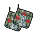 Blue American Staffordshire Terrier Christmas PoinsettIas Pot Holder Set of 2 Heat Resistant Quilted Hot Pads 7.5 x 7.5 Inch, Insulated Kitchen Trivets for Cooking & Baking