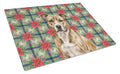 Brindle American Staffordshire Terrier Christmas PoinsettIas Cutting Board Tempered Glass Kitchen Cutting Surface, Heat Resistant Chopping, Non-Slip Feet, Food Prep & Serving