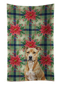 Fawn American Staffordshire Terrier Christmas PoinsettIas Kitchen Towel Velour Plush Front and Cotton Loop Back Machine Washable