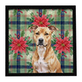 Fawn American Staffordshire Terrier Christmas PoinsettIas Framed Metal Print Bathroom, Kitchen, Office, Home Decor Wall Art Ready to Hang, Square, 8X8