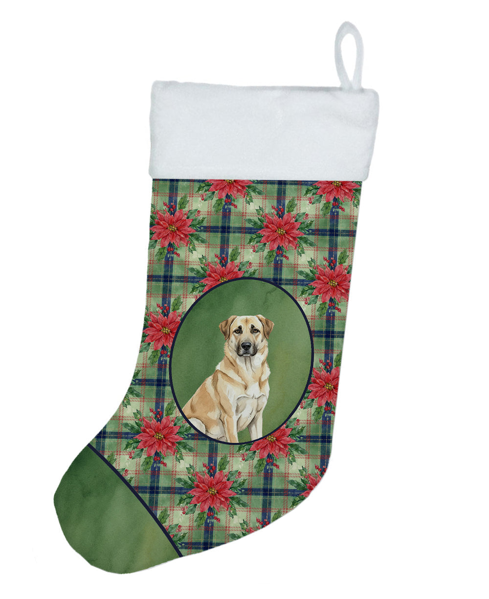 Anatolian Shepherd Dog Christmas PoinsettIas Holiday Stocking Double-Sided Print, Polyester Suede,11x18, Made in USA