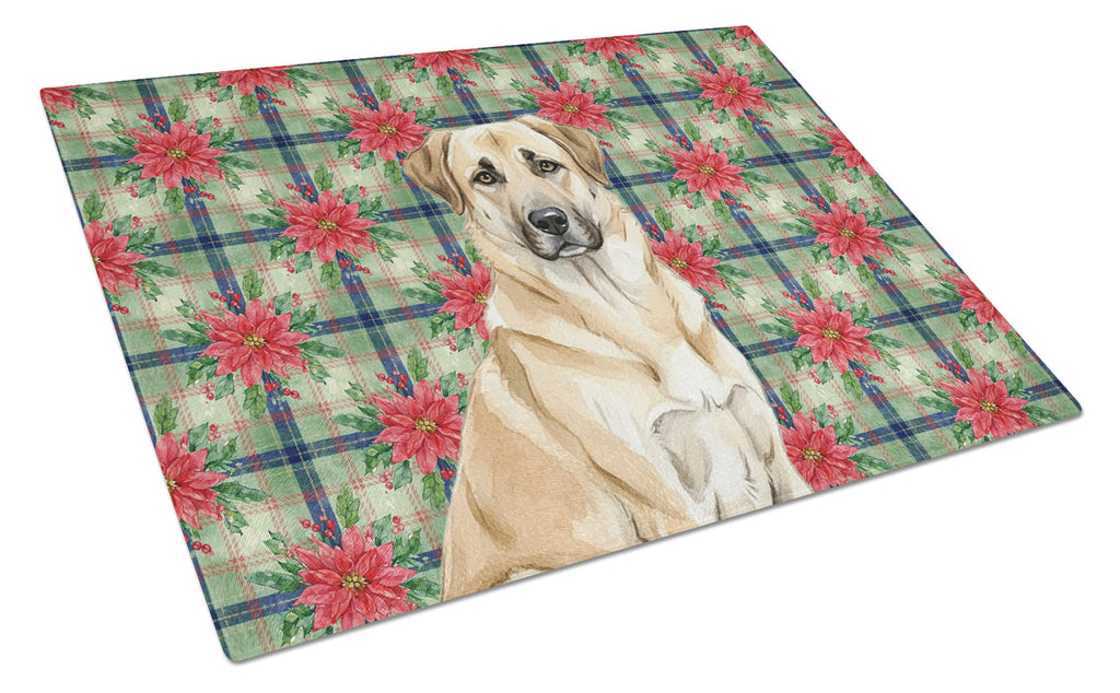 Anatolian Shepherd Dog Christmas PoinsettIas Cutting Board Tempered Glass Kitchen Cutting Surface, Heat Resistant Chopping, Non-Slip Feet, Food Prep & Serving