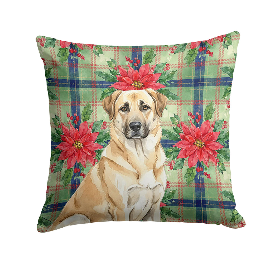 Anatolian Shepherd Dog Christmas PoinsettIas Decorative Throw Pillow 14x14 Indoor Outdoor Accent Cushion, Fabric Cover with Insert for Sofa, Bed, Porch & Living Room
