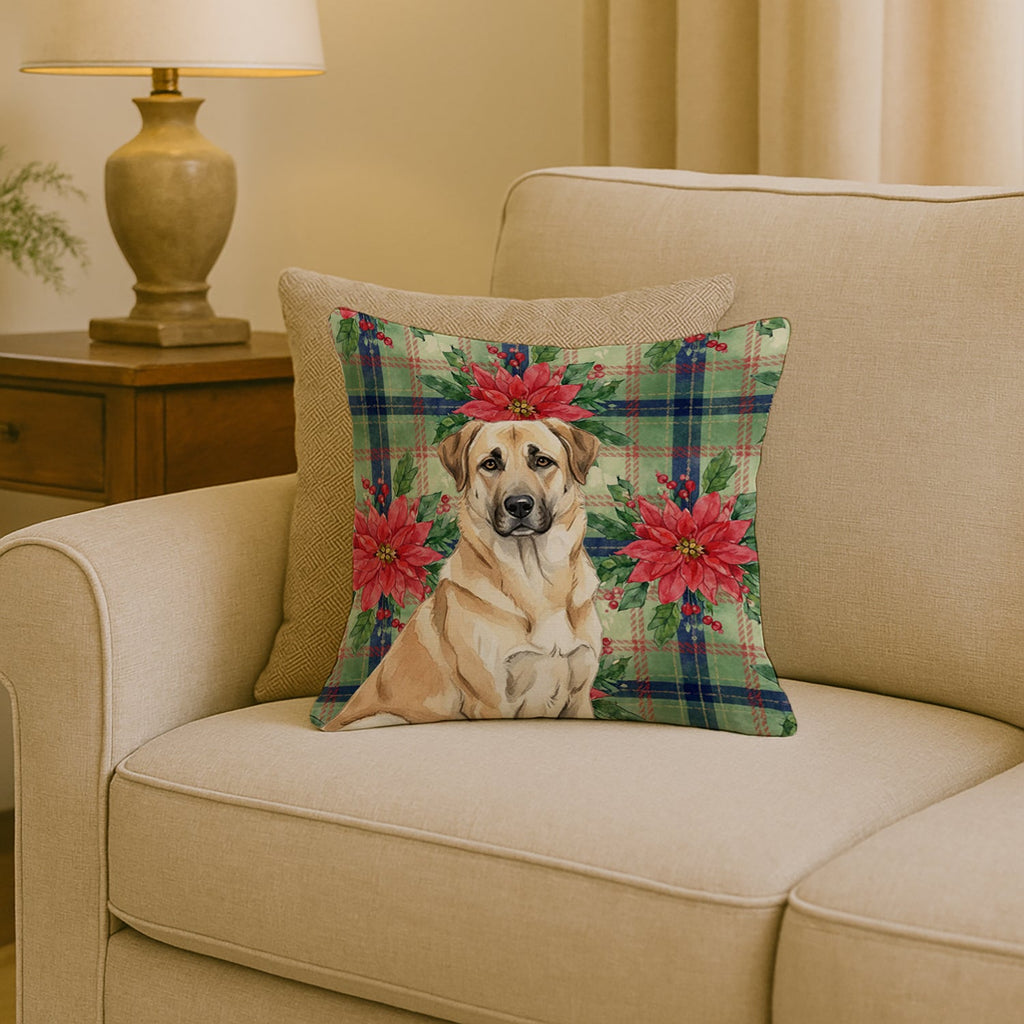 Anatolian Shepherd Dog Christmas PoinsettIas Decorative Throw Pillow 18x18 Indoor Outdoor Accent Cushion, Fabric Cover with Insert for Sofa, Bed, Porch & Living Room
