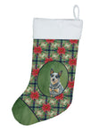 Blue Heeler Australian Cattle Dog Christmas PoinsettIas Holiday Stocking Double-Sided Print, Polyester Suede,11x18, Made in USA