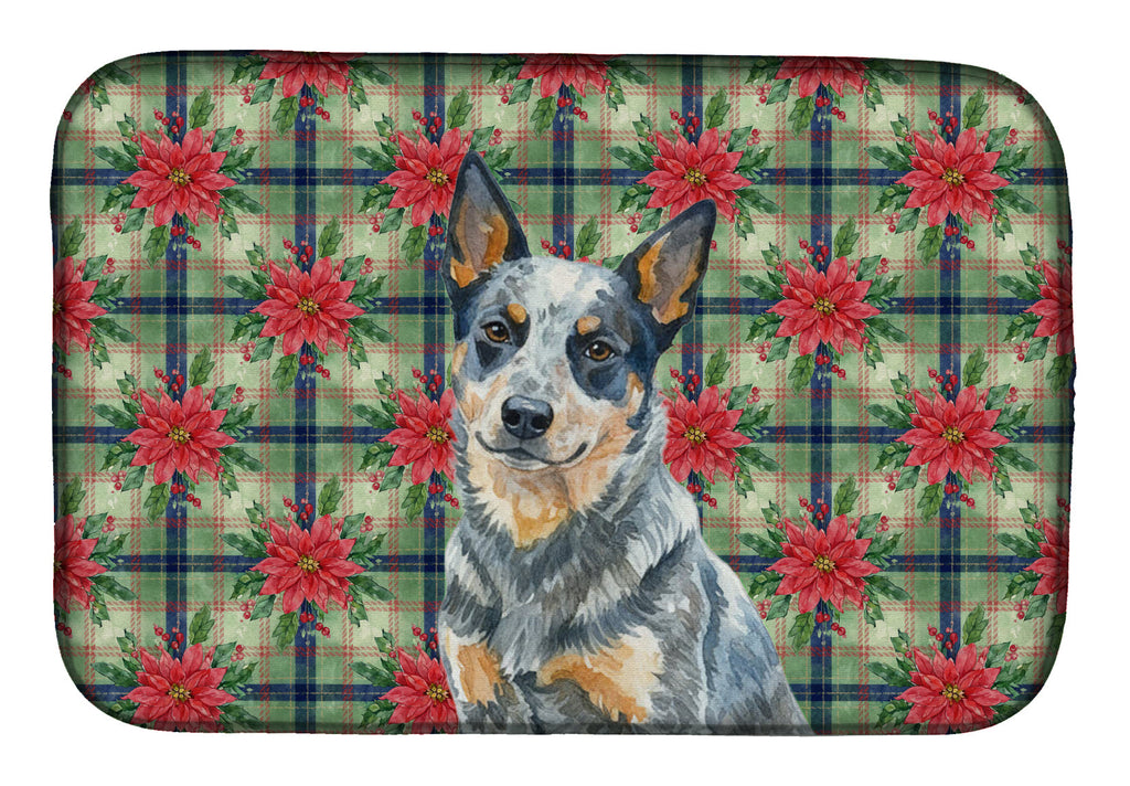 Blue Heeler Australian Cattle Dog Christmas PoinsettIas Dish Drying Mat Absorbent Dish Drying Mat Pad for Kitchen Counter Dish Drainer Mat for Countertop, 14 x 21", Multicolor