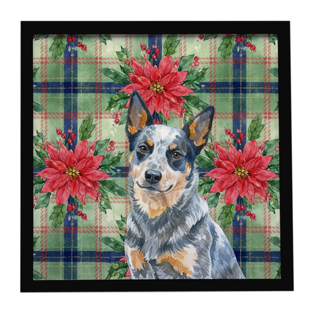 Blue Heeler Australian Cattle Dog Christmas PoinsettIas Framed Metal Print Bathroom, Kitchen, Office, Home Decor Wall Art Ready to Hang, Square, 8X8