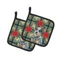 Blue Heeler Australian Cattle Dog Christmas PoinsettIas Pot Holder Set of 2 Heat Resistant Quilted Hot Pads 7.5 x 7.5 Inch, Insulated Kitchen Trivets for Cooking & Baking