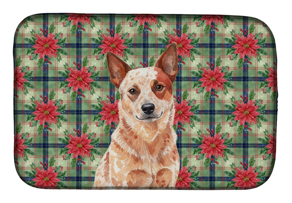 Red Heeler Australian Cattle Dog Christmas PoinsettIas Dish Drying Mat Absorbent Dish Drying Mat Pad for Kitchen Counter Dish Drainer Mat for Countertop, 14 x 21", Multicolor