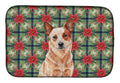 Red Heeler Australian Cattle Dog Christmas PoinsettIas Dish Drying Mat Absorbent Dish Drying Mat Pad for Kitchen Counter Dish Drainer Mat for Countertop, 14 x 21", Multicolor