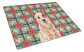 Red Heeler Australian Cattle Dog Christmas PoinsettIas Cutting Board Tempered Glass Kitchen Cutting Surface, Heat Resistant Chopping, Non-Slip Feet, Food Prep & Serving