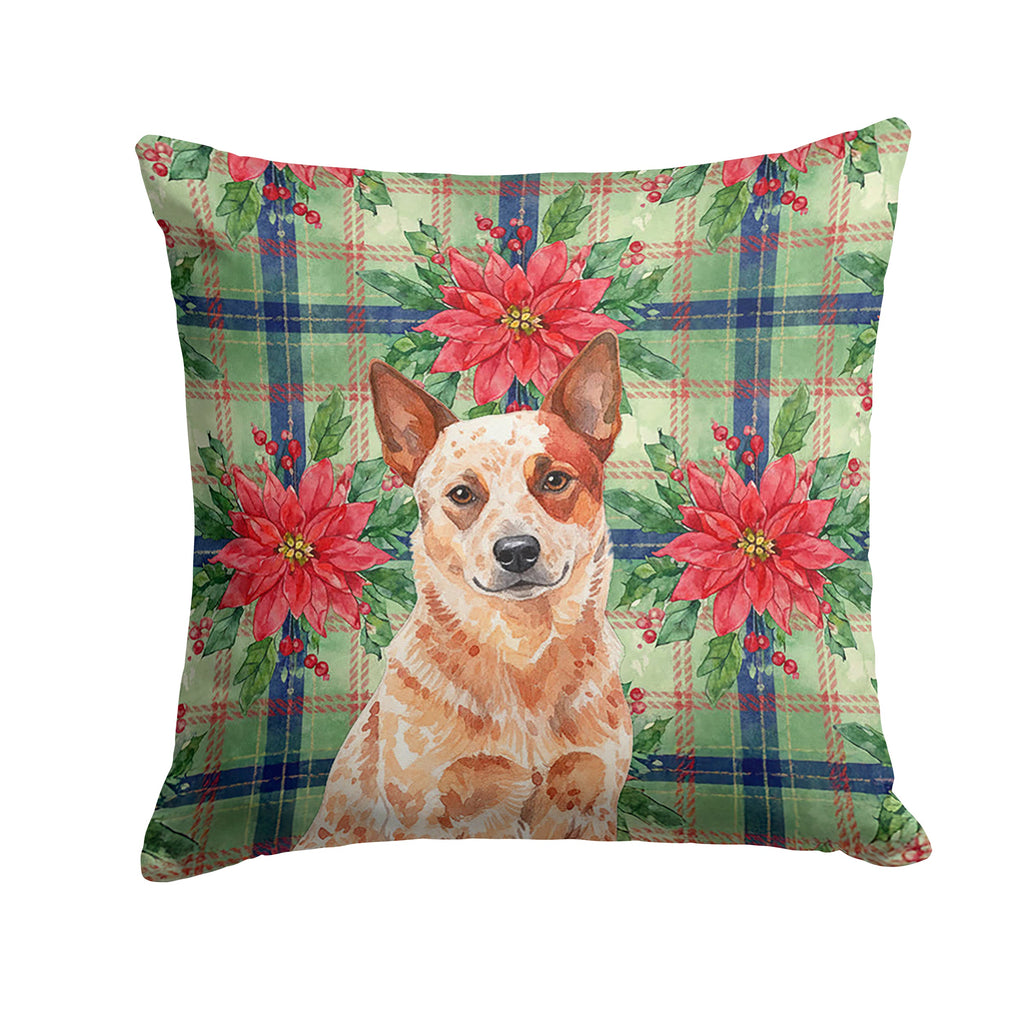 Red Heeler Australian Cattle Dog Christmas PoinsettIas Decorative Throw Pillow 18x18 Indoor Outdoor Accent Cushion, Fabric Cover with Insert for Sofa, Bed, Porch & Living Room