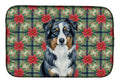 Black Australian Shepherd Christmas PoinsettIas Dish Drying Mat Absorbent Dish Drying Mat Pad for Kitchen Counter Dish Drainer Mat for Countertop, 14 x 21", Multicolor