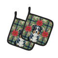 Black Australian Shepherd Christmas PoinsettIas Pot Holder Set of 2 Heat Resistant Quilted Hot Pads 7.5 x 7.5 Inch, Insulated Kitchen Trivets for Cooking & Baking