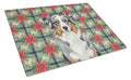 Blue Merle Australian Shepherd Christmas PoinsettIas Cutting Board Tempered Glass Kitchen Cutting Surface, Heat Resistant Chopping, Non-Slip Feet, Food Prep & Serving