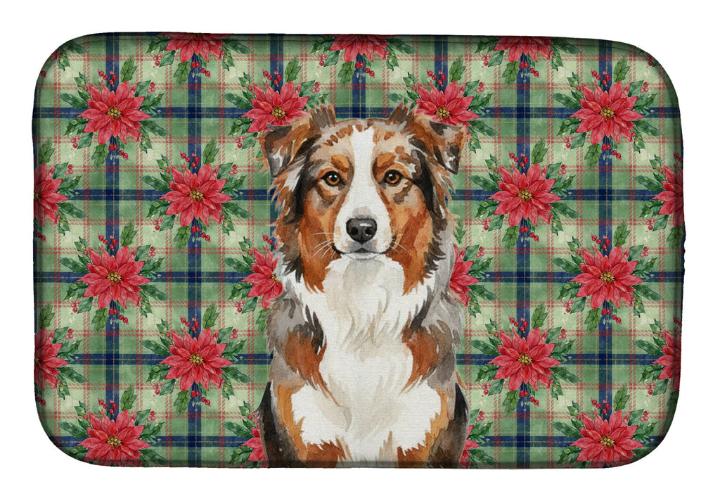 Red Merle Australian Shepherd Christmas PoinsettIas Dish Drying Mat Absorbent Dish Drying Mat Pad for Kitchen Counter Dish Drainer Mat for Countertop, 14 x 21", Multicolor