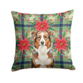 Red Merle Australian Shepherd Christmas PoinsettIas Decorative Throw Pillow 18x18 Indoor Outdoor Accent Cushion, Fabric Cover with Insert for Sofa, Bed, Porch & Living Room