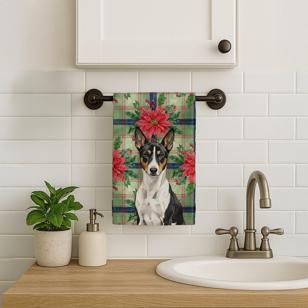 Black and White Basenji Christmas PoinsettIas Kitchen Towel Velour Plush Front and Cotton Loop Back Machine Washable