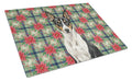 Black and White Basenji Christmas PoinsettIas Cutting Board Tempered Glass Kitchen Cutting Surface, Heat Resistant Chopping, Non-Slip Feet, Food Prep & Serving