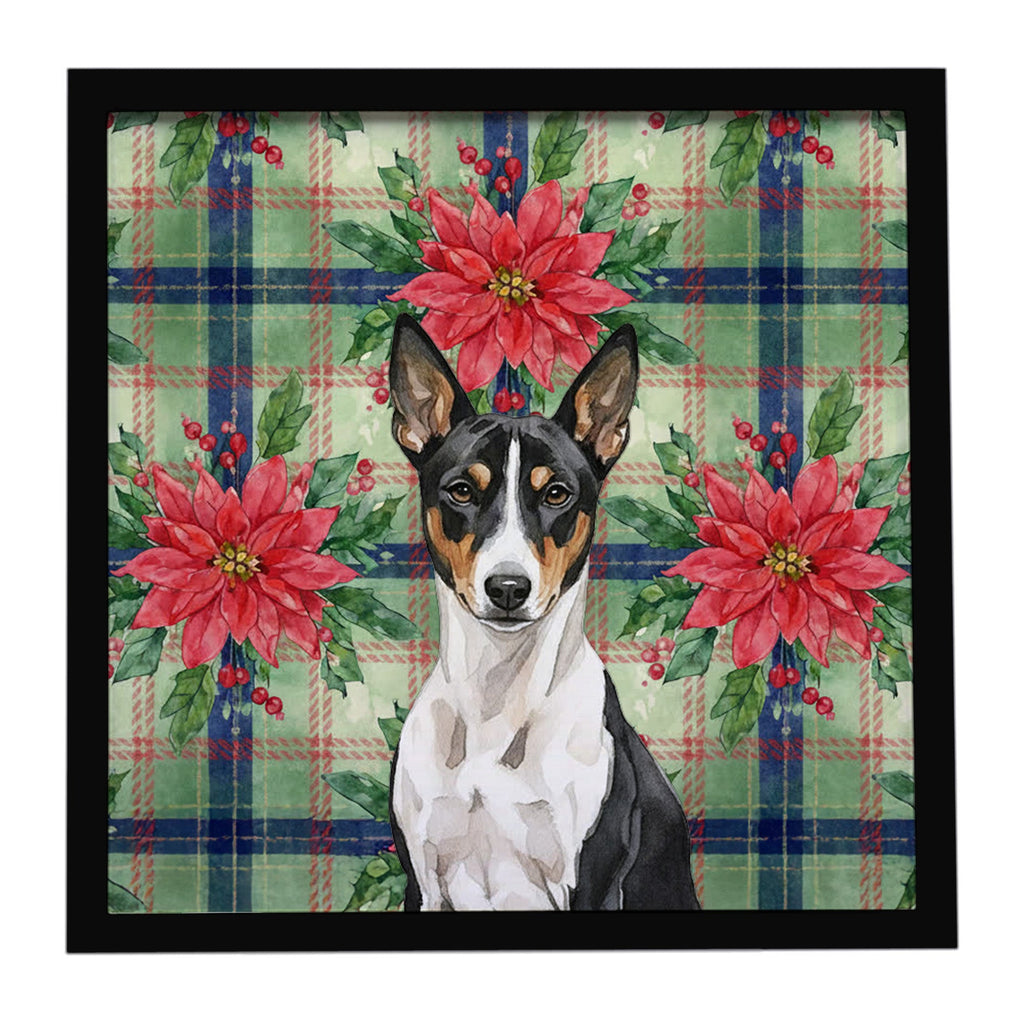 Black and White Basenji Christmas PoinsettIas Framed Metal Print Bathroom, Kitchen, Office, Home Decor Wall Art Ready to Hang, Square, 8X8