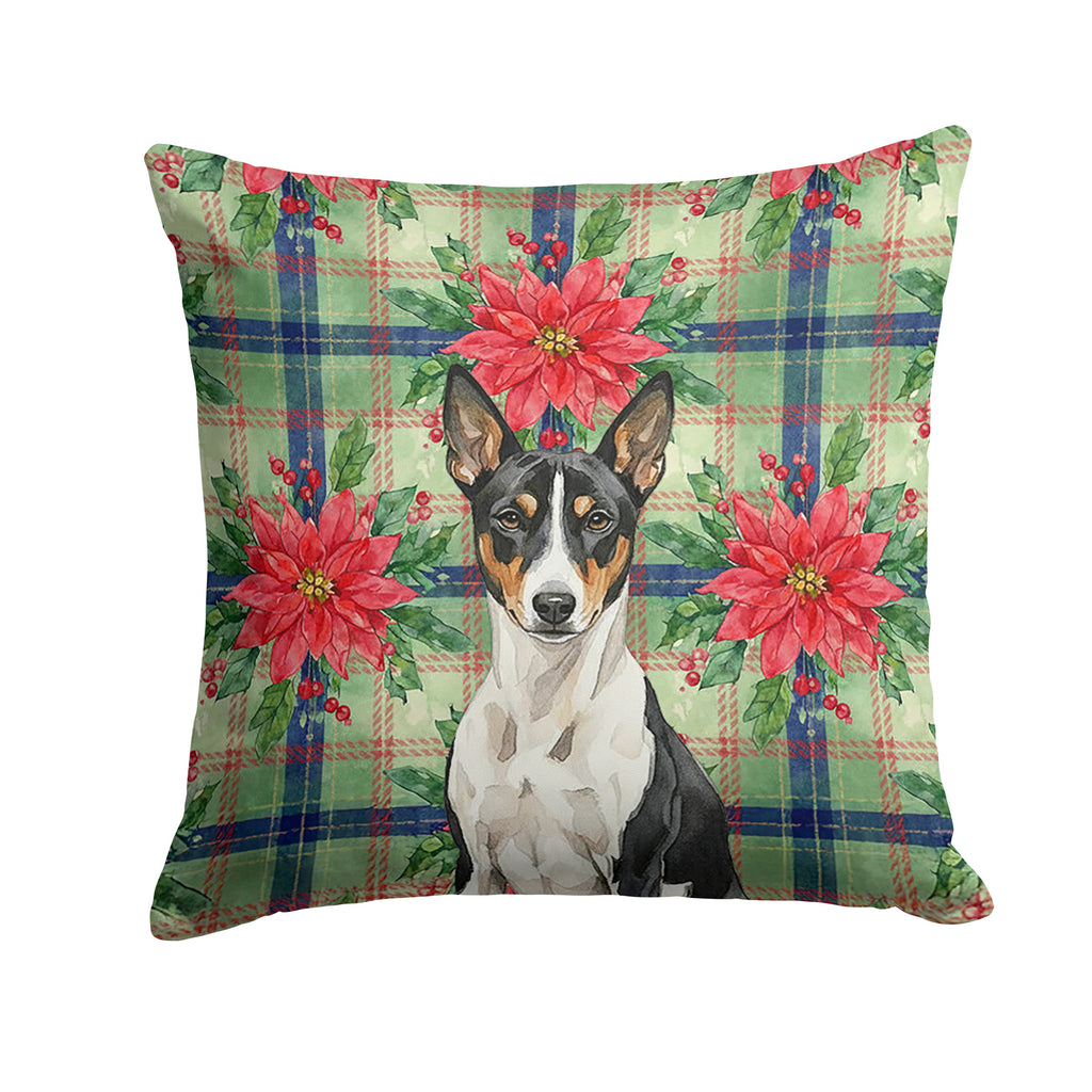 Black and White Basenji Christmas PoinsettIas Decorative Throw Pillow 18x18 Indoor Outdoor Accent Cushion, Fabric Cover with Insert for Sofa, Bed, Porch & Living Room