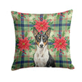 Black and White Basenji Christmas PoinsettIas Decorative Throw Pillow 18x18 Indoor Outdoor Accent Cushion, Fabric Cover with Insert for Sofa, Bed, Porch & Living Room