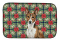 Brindle and White Basenji Christmas PoinsettIas Dish Drying Mat Absorbent Dish Drying Mat Pad for Kitchen Counter Dish Drainer Mat for Countertop, 14 x 21", Multicolor