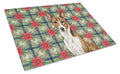 Brindle and White Basenji Christmas PoinsettIas Cutting Board Tempered Glass Kitchen Cutting Surface, Heat Resistant Chopping, Non-Slip Feet, Food Prep & Serving