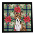 Brindle and White Basenji Christmas PoinsettIas Framed Metal Print Bathroom, Kitchen, Office, Home Decor Wall Art Ready to Hang, Square, 8X8