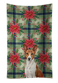 Red and White Basenji Christmas PoinsettIas Kitchen Towel Velour Plush Front and Cotton Loop Back Machine Washable