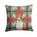 Red and White Basenji Christmas PoinsettIas Decorative Throw Pillow 18x18 Indoor Outdoor Accent Cushion, Fabric Cover with Insert for Sofa, Bed, Porch & Living Room