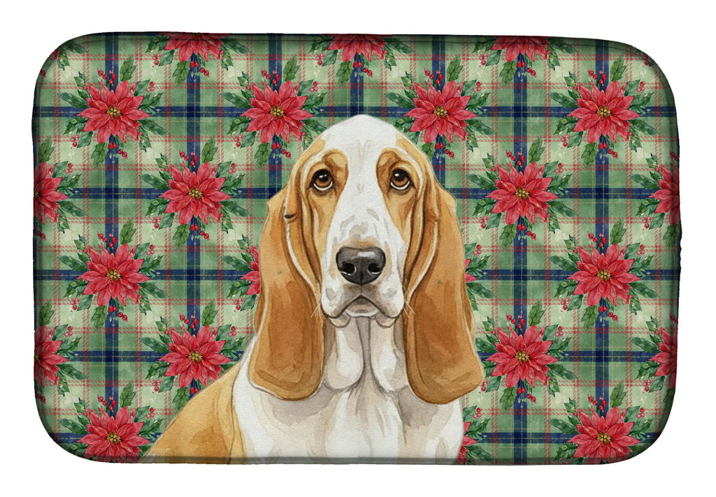 Lemon and White Basset Hound Christmas PoinsettIas Dish Drying Mat Absorbent Dish Drying Mat Pad for Kitchen Counter Dish Drainer Mat for Countertop, 14 x 21", Multicolor