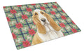 Lemon and White Basset Hound Christmas PoinsettIas Cutting Board Tempered Glass Kitchen Cutting Surface, Heat Resistant Chopping, Non-Slip Feet, Food Prep & Serving