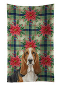 Tricolor and White Basset Hound Christmas PoinsettIas Kitchen Towel Velour Plush Front and Cotton Loop Back Machine Washable