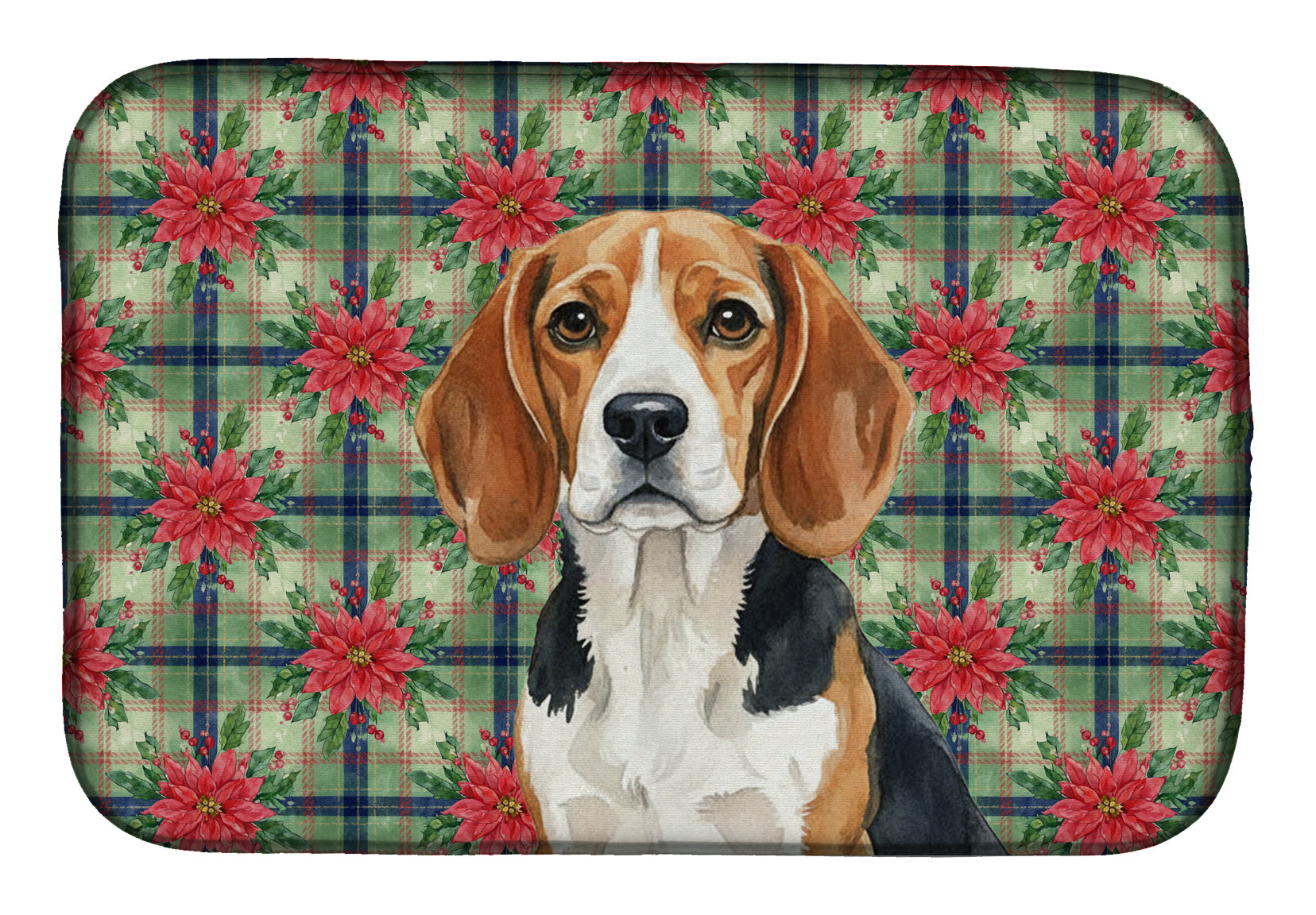 Beagle Christmas PoinsettIas Dish Drying Mat Absorbent Dish Drying Mat Pad for Kitchen Counter Dish Drainer Mat for Countertop, 14 x 21", Multicolor