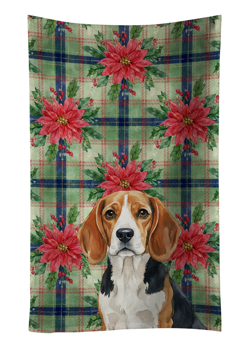 Beagle Christmas PoinsettIas Kitchen Towel Velour Plush Front and Cotton Loop Back Machine Washable