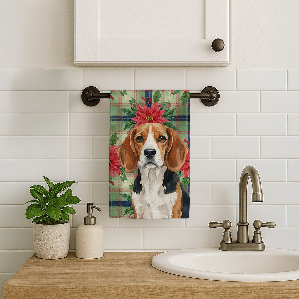 Beagle Christmas PoinsettIas Kitchen Towel Velour Plush Front and Cotton Loop Back Machine Washable