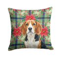 Beagle Christmas PoinsettIas Decorative Throw Pillow 14x14 Indoor Outdoor Accent Cushion, Fabric Cover with Insert for Sofa, Bed, Porch & Living Room