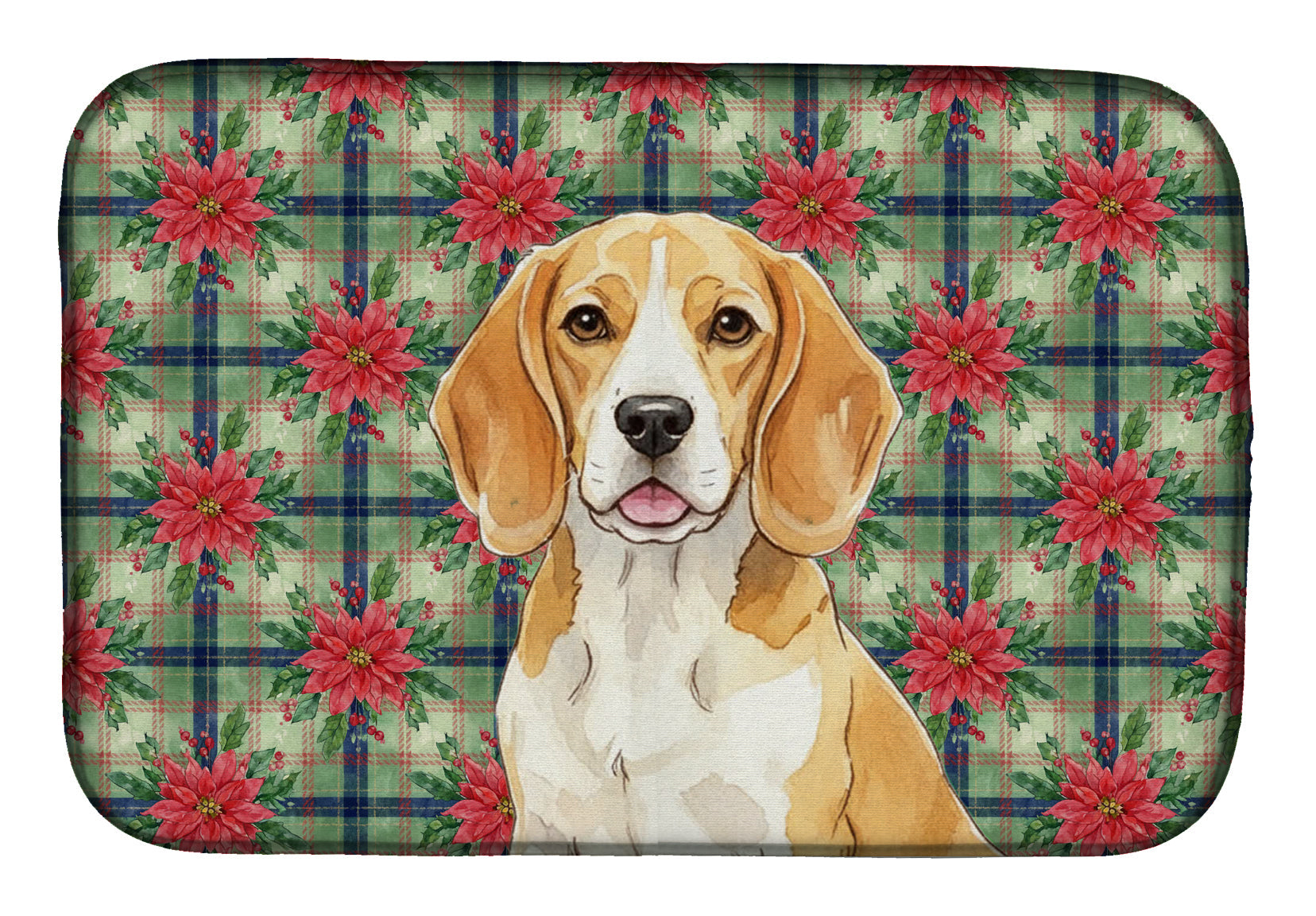 Lemon and White Beagle Christmas PoinsettIas Dish Drying Mat Absorbent Dish Drying Mat Pad for Kitchen Counter Dish Drainer Mat for Countertop, 14 x 21", Multicolor