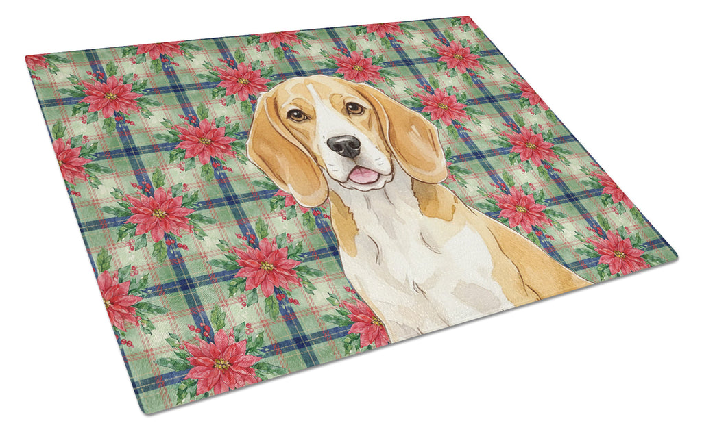 Lemon and White Beagle Christmas PoinsettIas Cutting Board Tempered Glass Kitchen Cutting Surface, Heat Resistant Chopping, Non-Slip Feet, Food Prep & Serving