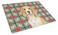 Lemon and White Beagle Christmas PoinsettIas Cutting Board Tempered Glass Kitchen Cutting Surface, Heat Resistant Chopping, Non-Slip Feet, Food Prep & Serving