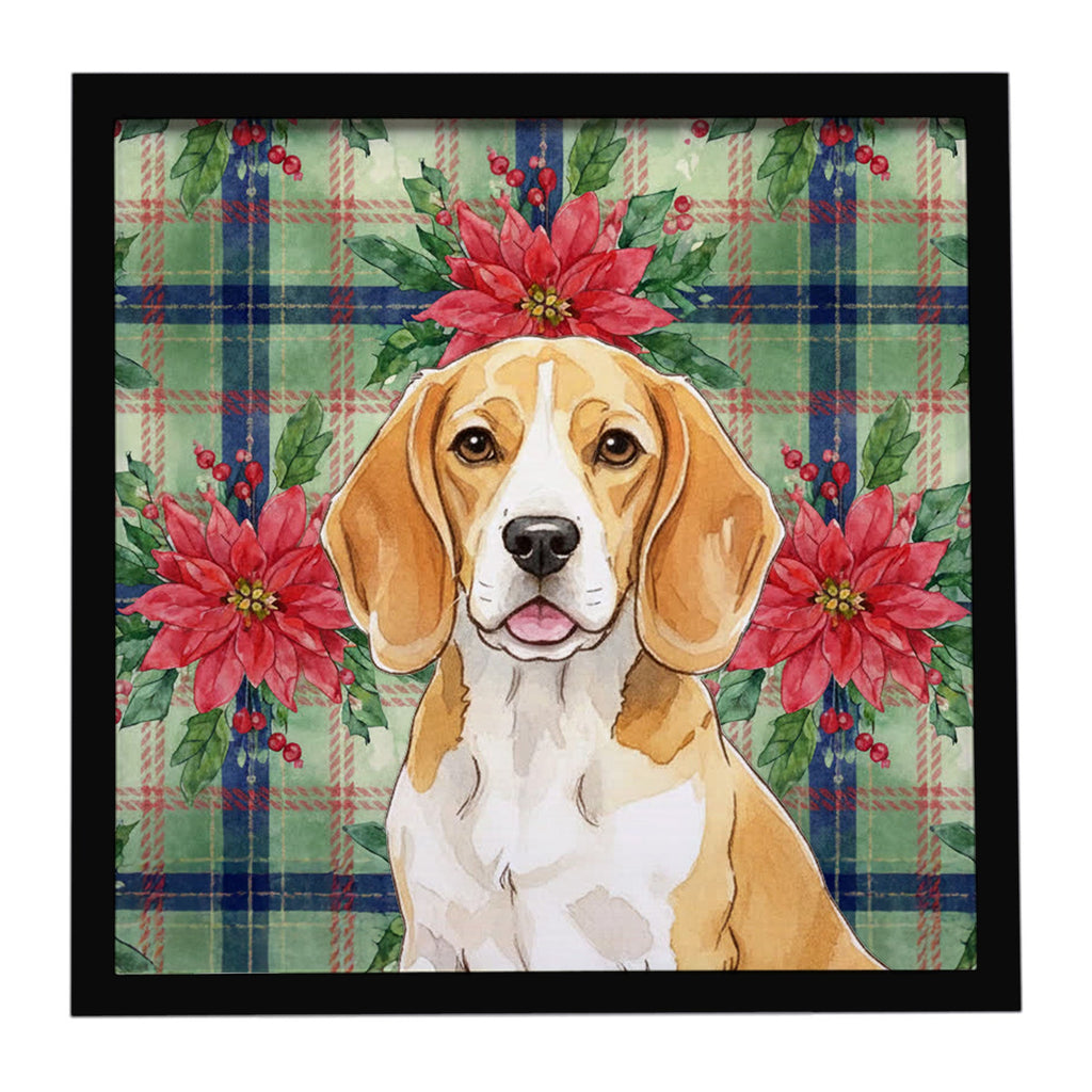 Lemon and White Beagle Christmas PoinsettIas Framed Metal Print Bathroom, Kitchen, Office, Home Decor Wall Art Ready to Hang, Square, 8X8