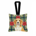Lemon and White Beagle Christmas PoinsettIas Hanging Square Fabric Ornament 3.5 � 3.5 Decorative Door-Knob & Tree Hanger, Soft Fabric